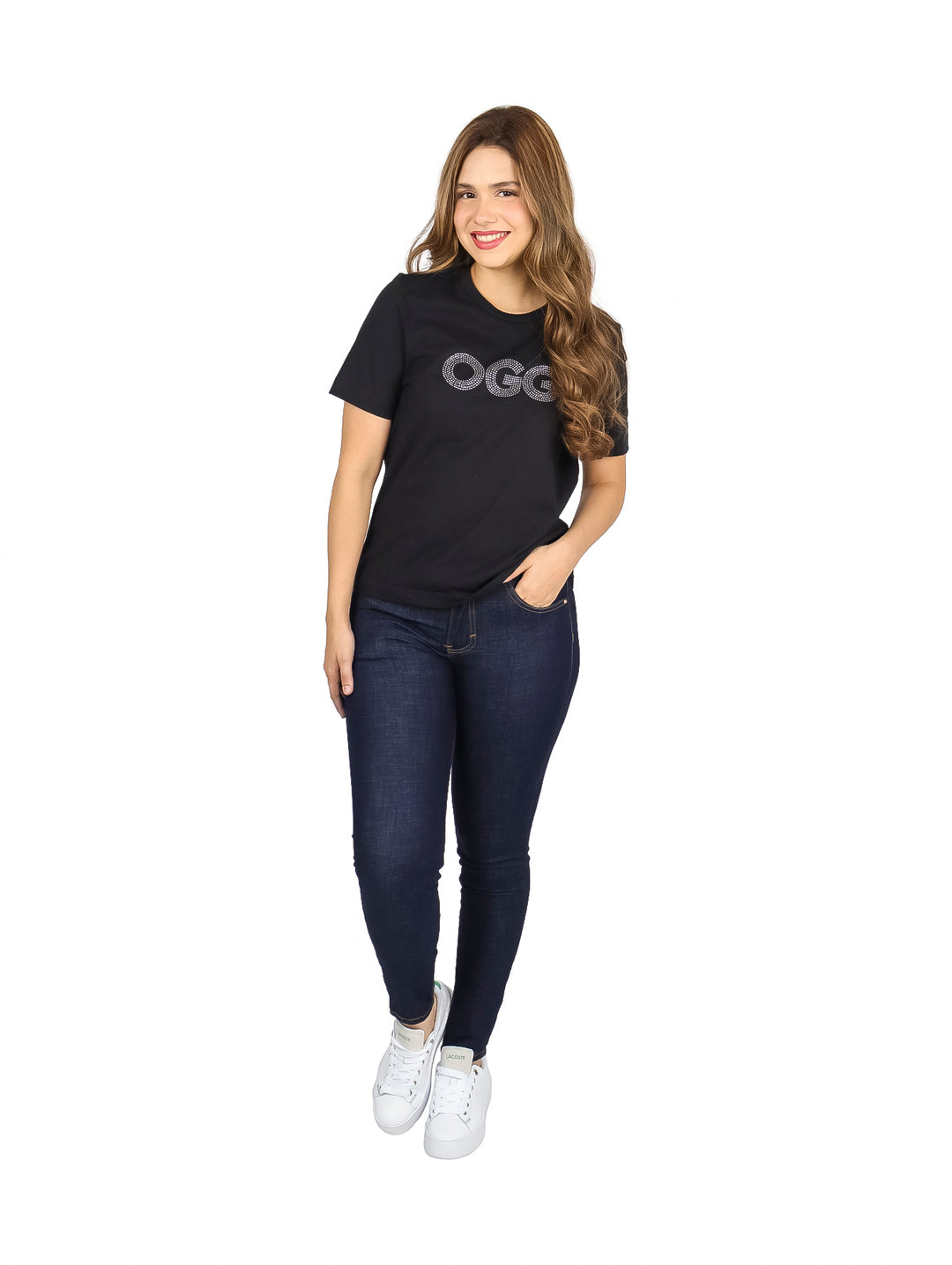 Pantalones jeans ajustados de color azul oscuro para mujer.