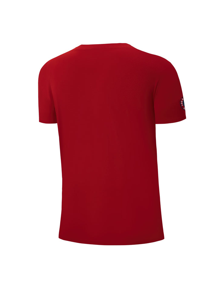 Jersey de béisbol color rojo con la palabra ANGELS y logo en el pecho, corte loose fit.