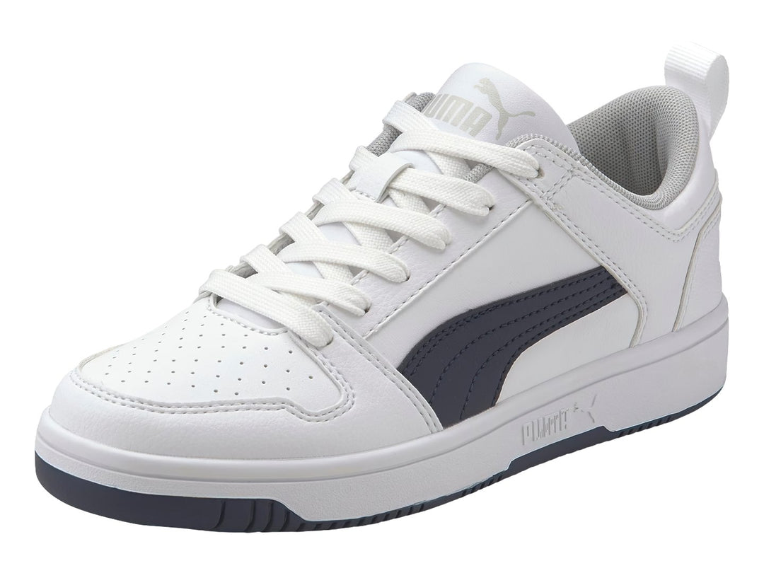 Tenis PUMA Rebound Layup Lo SL Blanco y Azul Marino para Niño