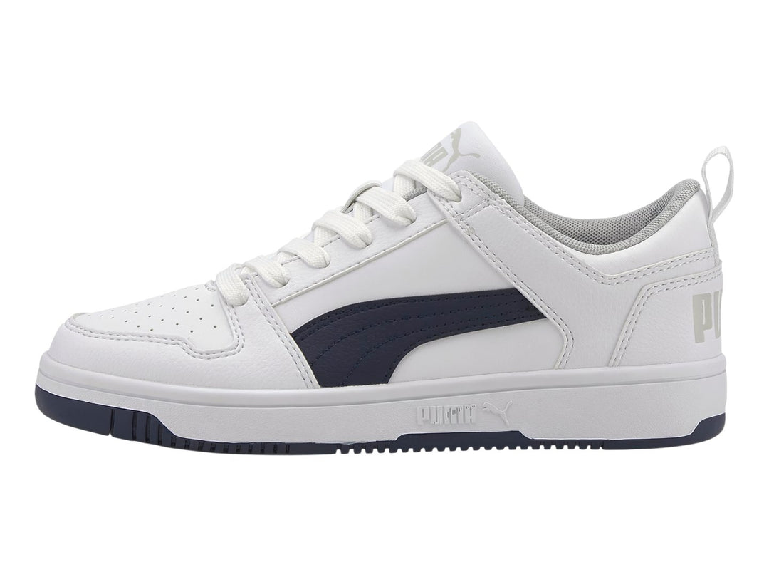 Tenis PUMA Rebound Layup Lo SL Blanco y Azul Marino para Niño