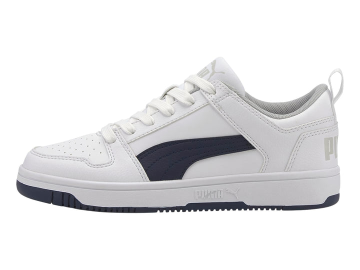 Tenis PUMA Rebound Layup Lo SL Blanco y Azul Marino para Niño