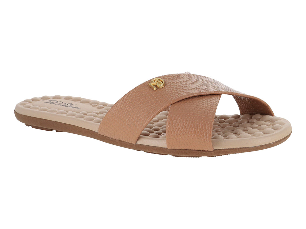 Sandalia Modare color nude con tiras cruzadas y plantilla acolchada para mujer.