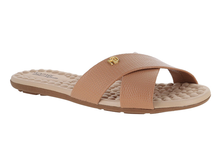 Sandalia Modare color nude con tiras cruzadas y plantilla acolchada para mujer.