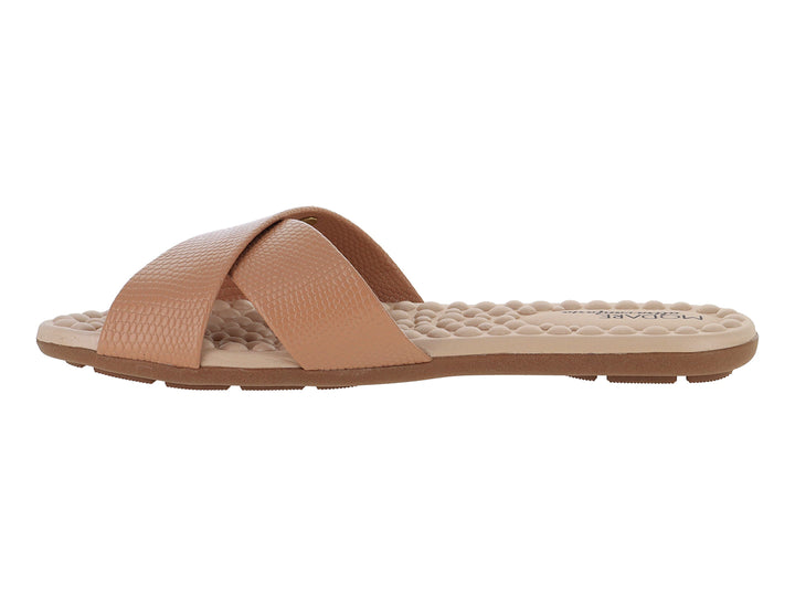 Sandalia Modare color nude con tiras cruzadas y plantilla acolchada para mujer.