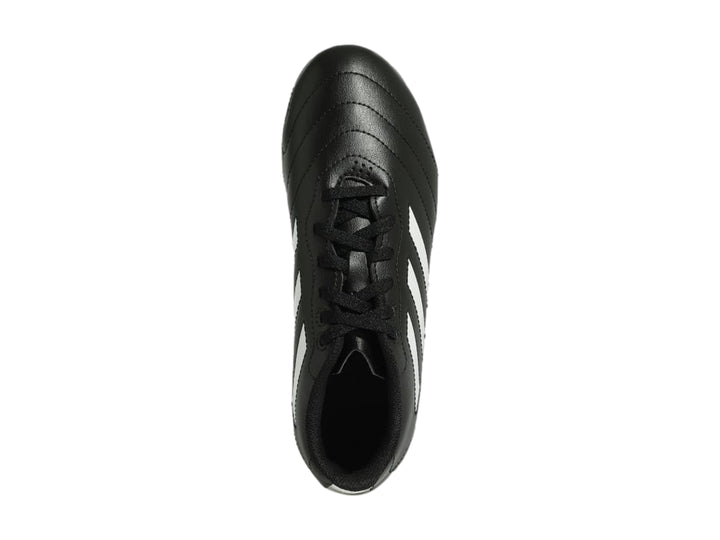 Zapato de fútbol Adidas Goletto VIII color negro con rayas y tacos en color blanco.