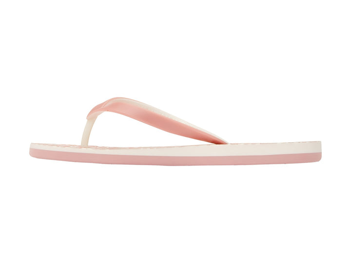 Sandalias tipo flip-flop color rosa pálido con suela blanca y rosa, marca Roxy.