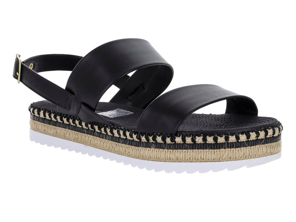 Sandalias negras de plataforma con suela de esparto y hebilla dorada