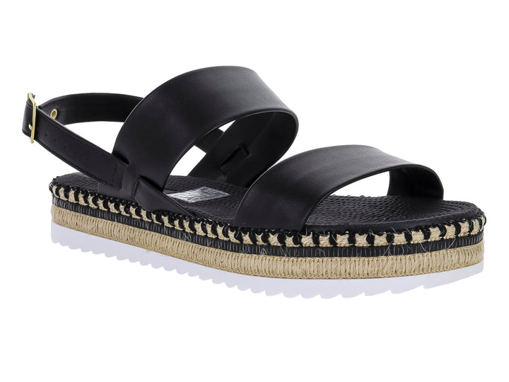 Sandalias negras de plataforma con suela de esparto y hebilla dorada