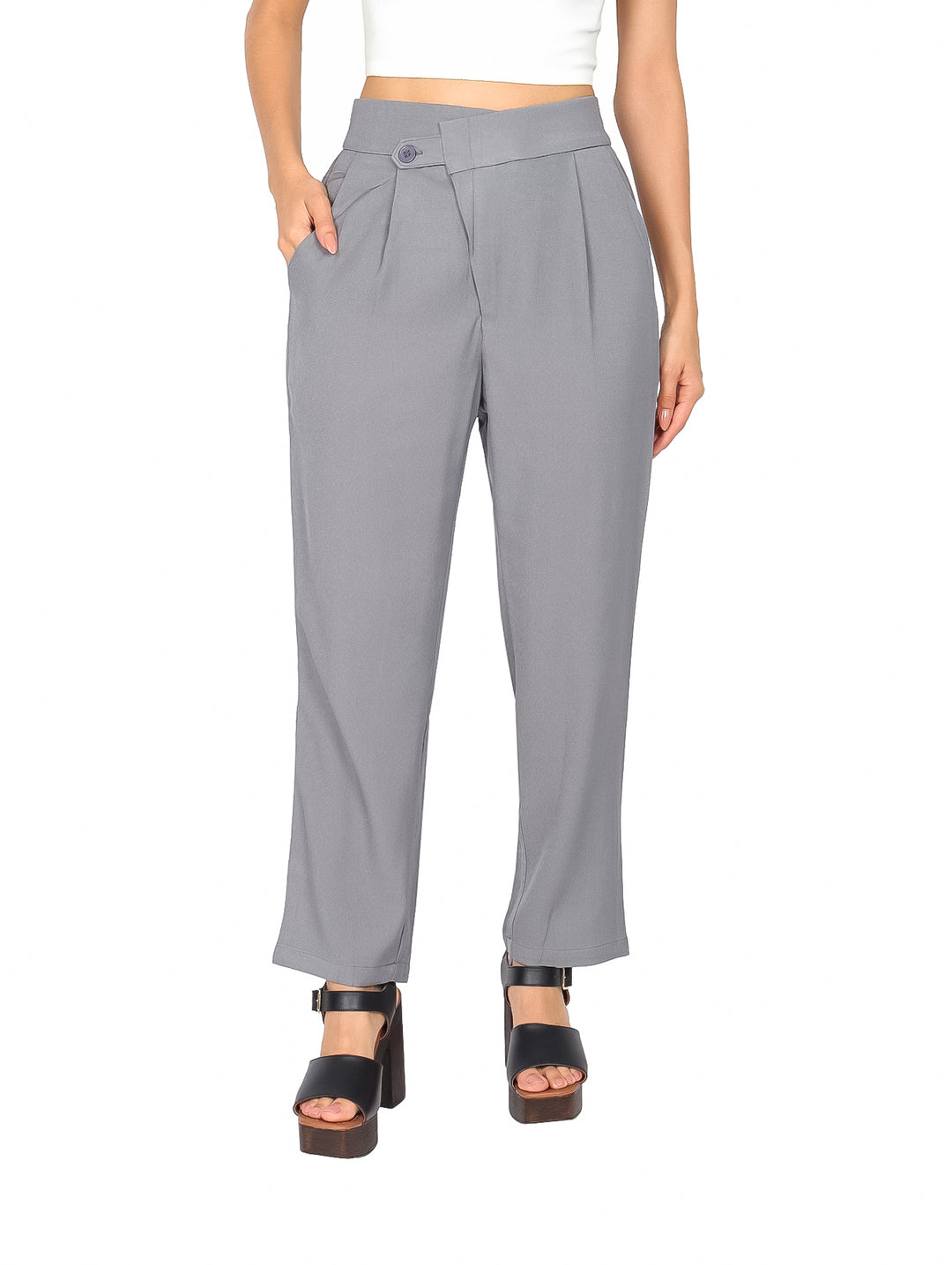 Pantalón ATOK Gris con Pinzas para Mujer
