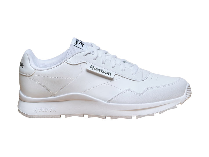 Tenis deportivos Reebok de color blanco con suela blanca y detalles minimalistas.