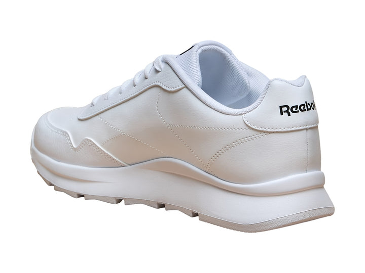 Tenis deportivos Reebok de color blanco con suela blanca y detalles minimalistas.