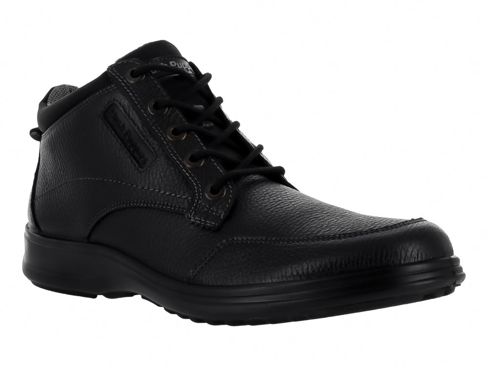 Zapato casual Hush Puppies de cuero negro con agujetas y suela cómoda.
