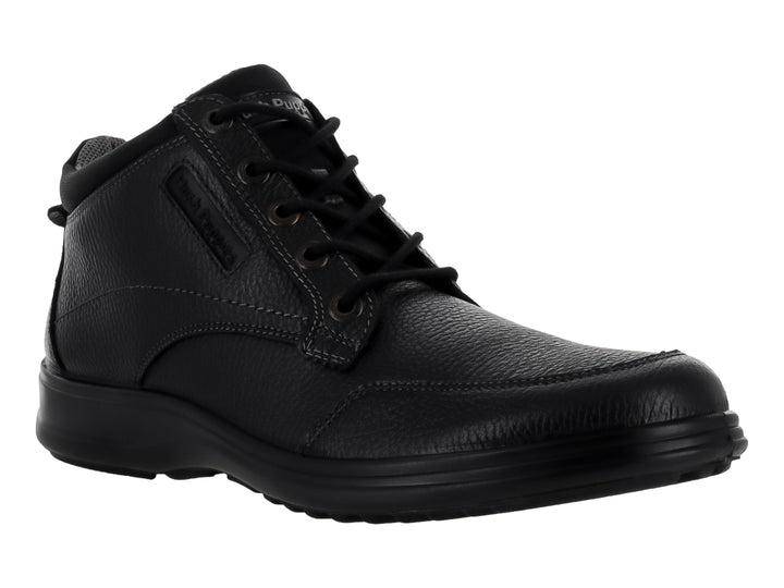 Zapato casual Hush Puppies de cuero negro con agujetas y suela cómoda.