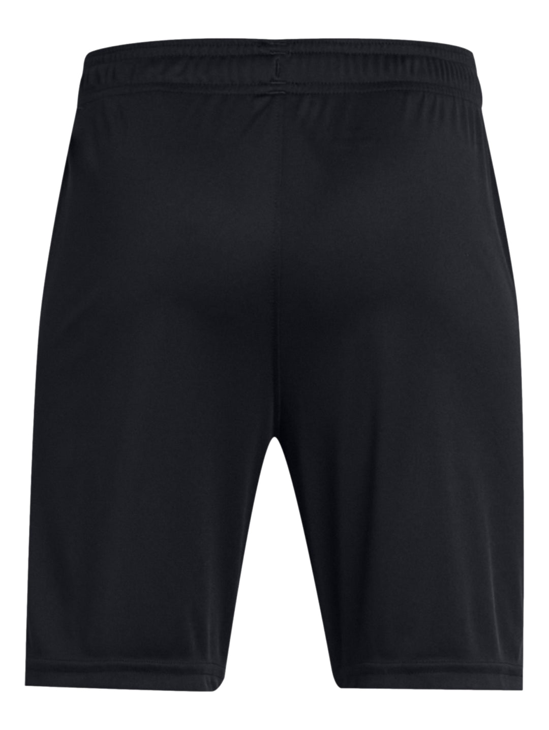 Shorts deportivos Under Armour de color negro con logo en camuflaje gris en la pierna derecha.
