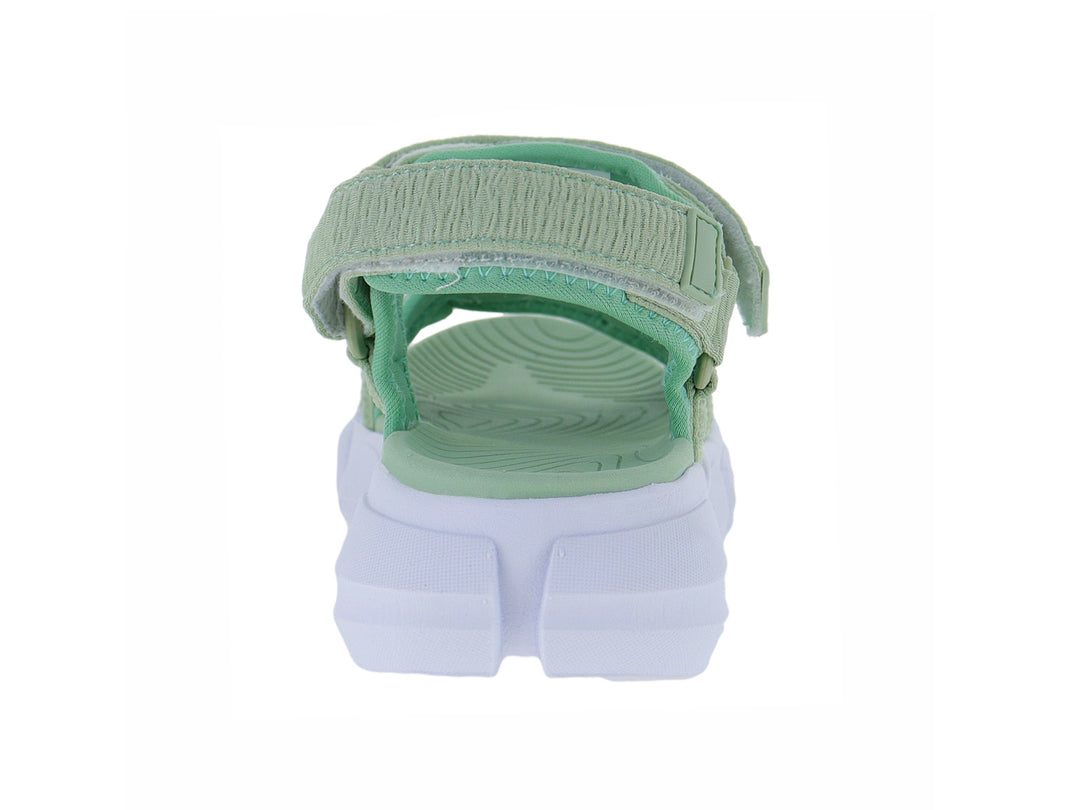 Sandalia ROZE para niña en color verde claro con suela blanca de plataforma y correas ajustables.