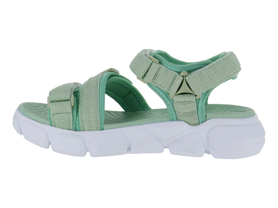 Sandalia ROZE para niña en color verde claro con suela blanca de plataforma y correas ajustables.