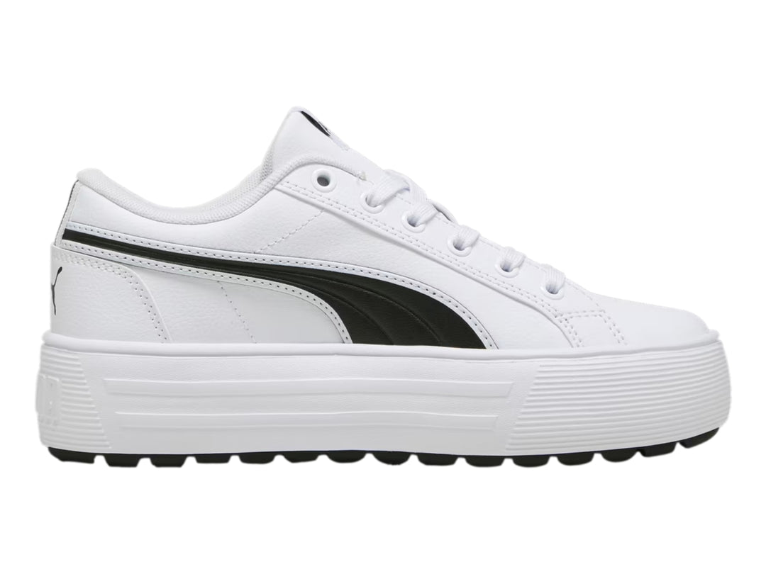 Tenis PUMA Kaia 2.0 blancos con detalle negro y suela de plataforma.