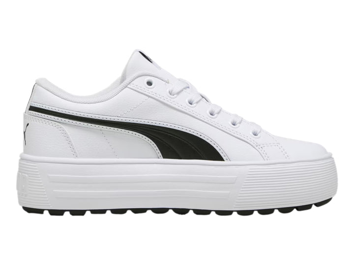Tenis PUMA Kaia 2.0 blancos con detalle negro y suela de plataforma.