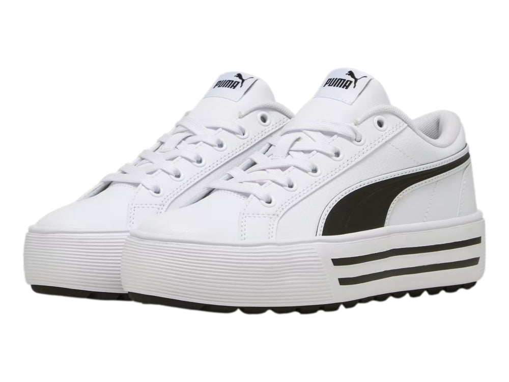 Tenis PUMA Kaia 2.0 blancos con detalle negro y suela de plataforma.