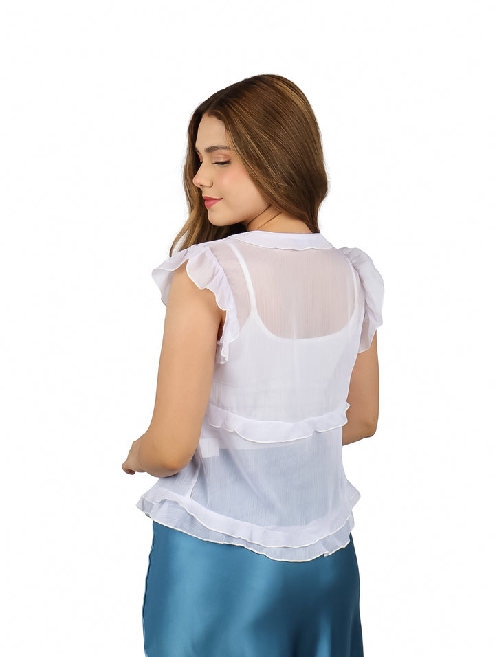 Blusa ATOK de Organza Color Ivory para Mujer