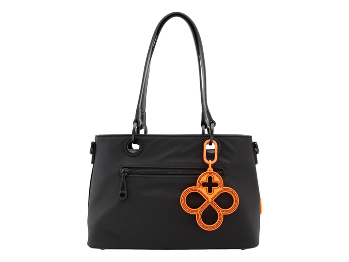 Bolso tote color negro de Jaime Ibiza con asa corta y correa larga ajustable.