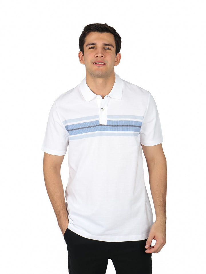 Playera Polo Perry Ellis Blanco con Rayas para Hombre