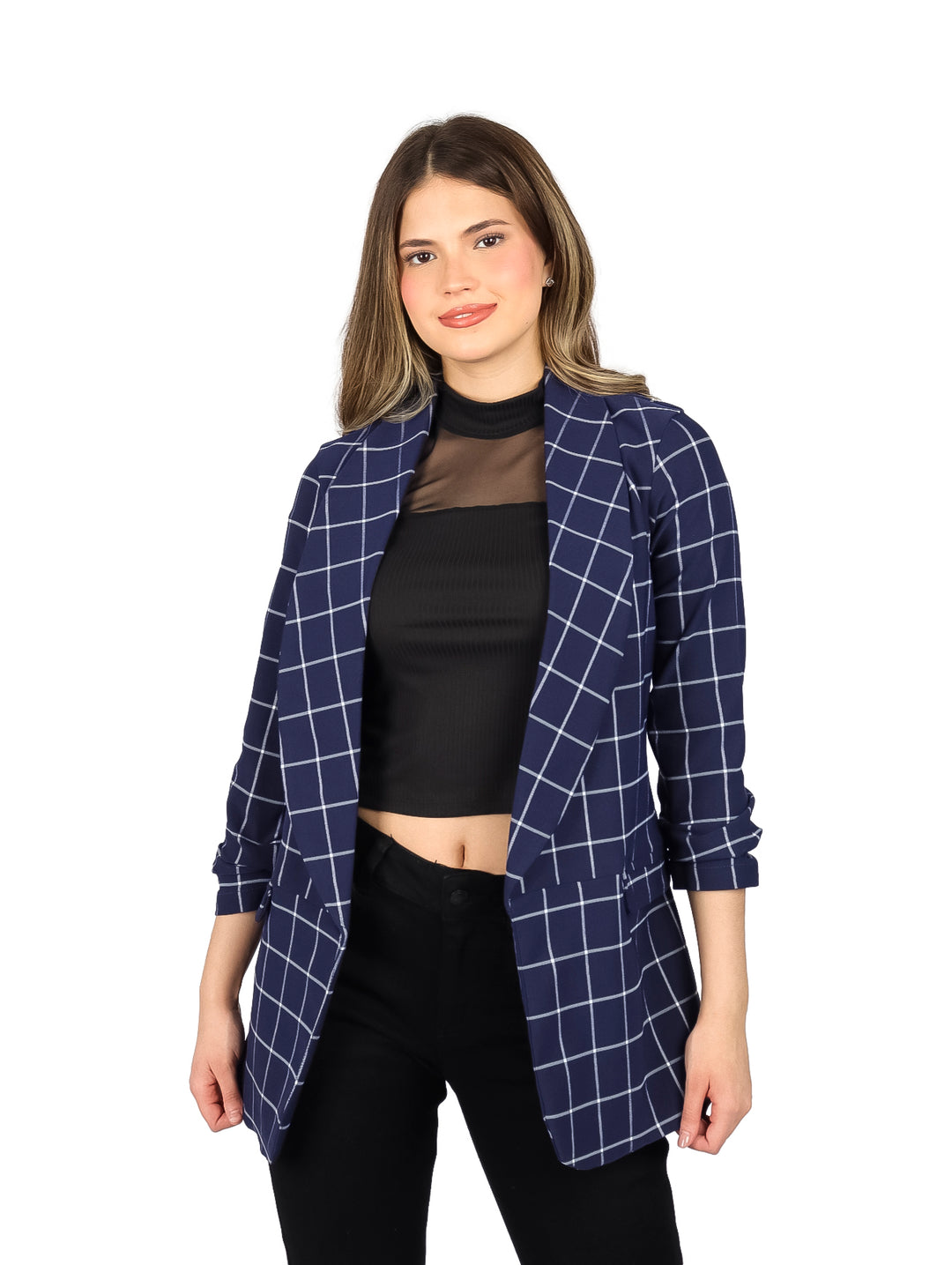 Saco Exotica Cuadriculado Marino para Mujer