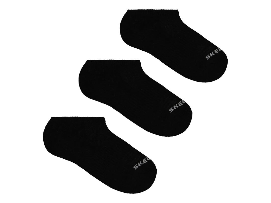 Paquete de tres pares de calcetines invisibles color negro de la marca Skechers para mujer.