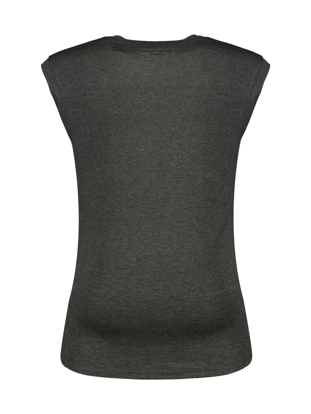 Camiseta deportiva sin mangas de color gris oscuro marca Skechers.