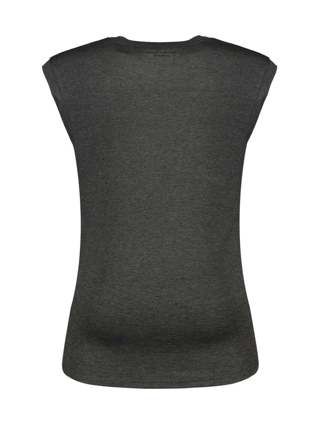 Camiseta deportiva sin mangas de color gris oscuro marca Skechers.