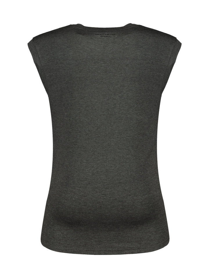 Camiseta deportiva sin mangas de color gris oscuro marca Skechers.