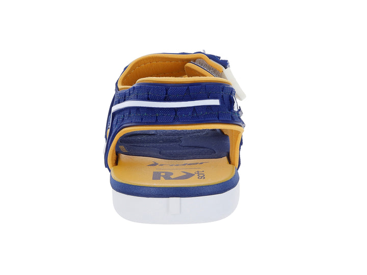 Sandalia Rider para bebé en color azul con detalles amarillos y blancos, con correas ajustables.