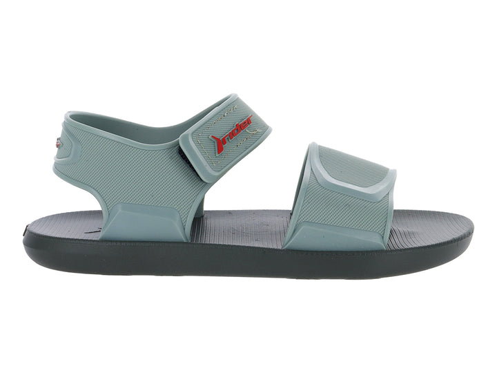 Sandalia infantil Rider de color verde con suela gris oscuro y correas ajustables.