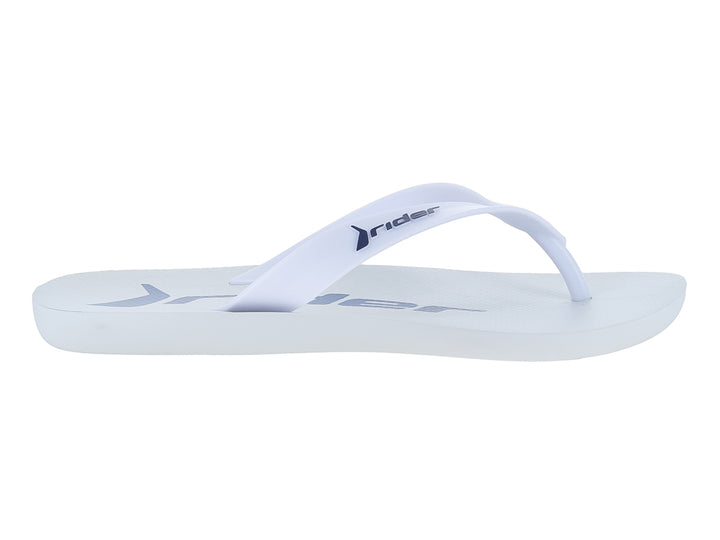 Sandalia Rider de dedo color blanco con logotipo en azul.