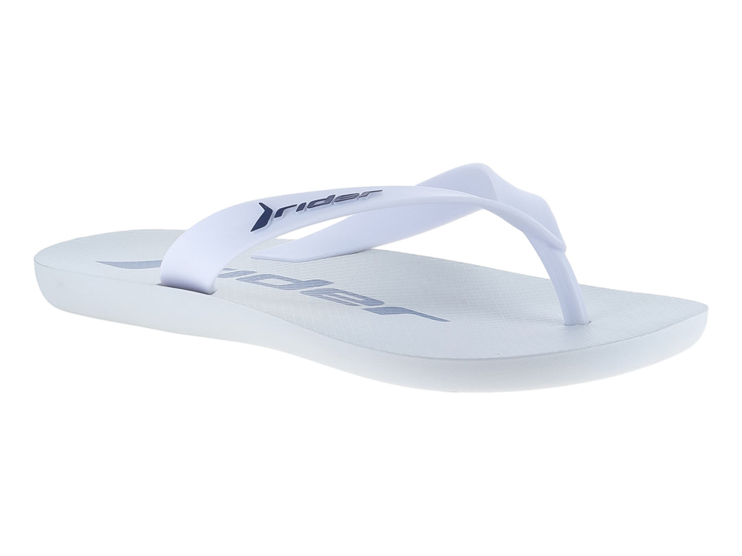 Sandalia Rider de dedo color blanco con logotipo en azul.