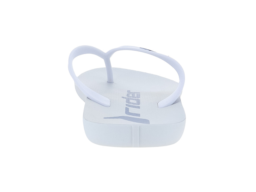 Sandalia Rider de dedo color blanco con logotipo en azul.