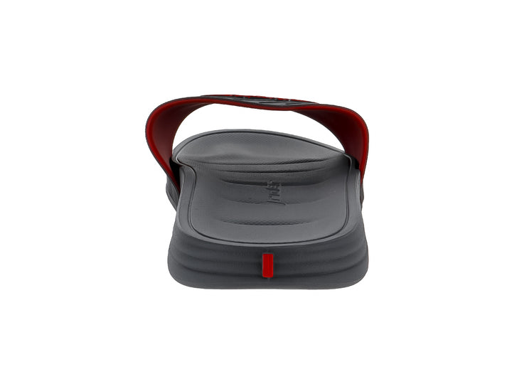 Sandalia tipo slide marca Rider en color gris con detalles en rojo.