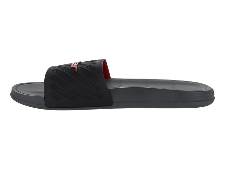 Sandalia tipo slide marca Rider en color gris con detalles en rojo.