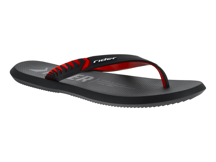 Sandalia Rider Feel Urban color negro con correas en color rojo y negro.