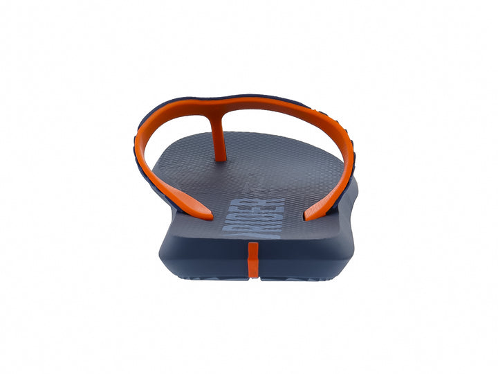 Sandalia Rider Prime Thong en color azul con correas naranjas y diseño deportivo.
