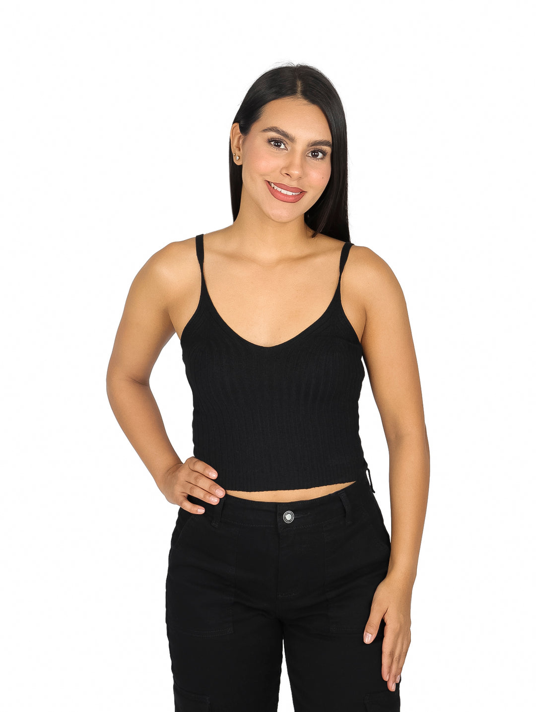 Blusa Corta de Tirantes ATOK Color Negro para Mujer