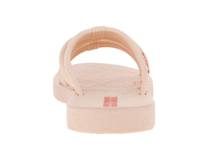 Sandalia slide Ipanema para niños en color beige con detalles en rojo y múltiples correas.