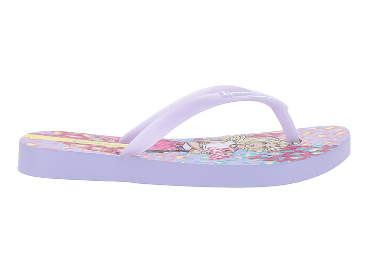 Sandalias de dedo color violeta lila con estampado de Barbie para niña.