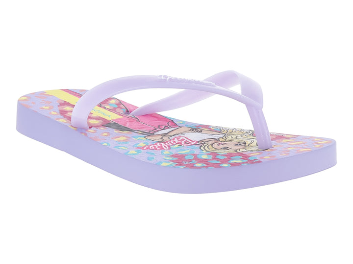 Sandalias de dedo color violeta lila con estampado de Barbie para niña.