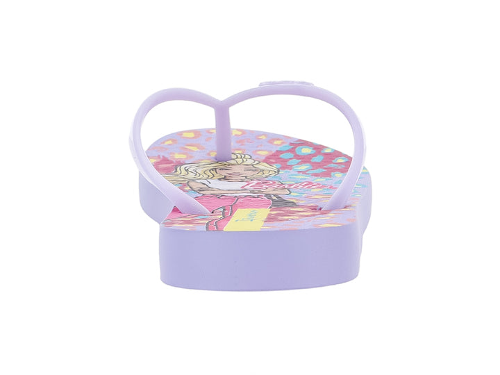 Sandalias de dedo color violeta lila con estampado de Barbie para niña.
