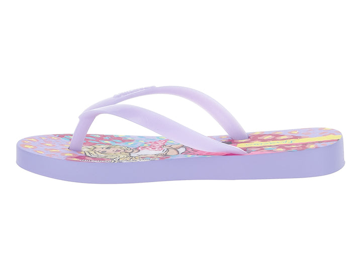 Sandalias de dedo color violeta lila con estampado de Barbie para niña.