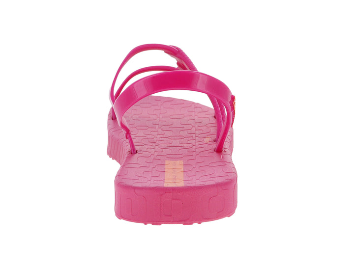 Sandalia infantil Ipanema de color rosa con tiras transversales y detalle en naranja.