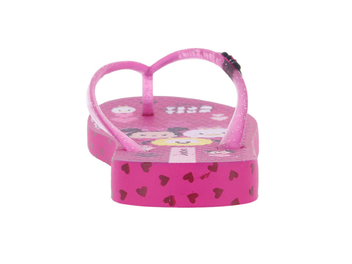 Sandalias Ipanema rosa perlado para niña con diseño de Minnie Mouse y estampado de corazones rojos.