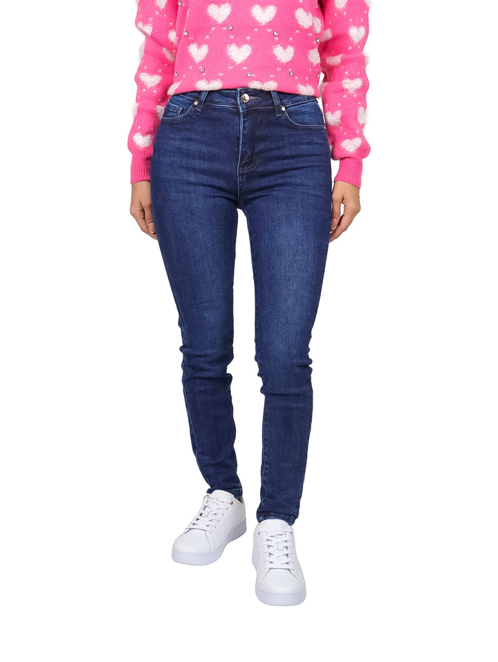 Jeans skinny de color azul oscuro con cintura alta para mujer