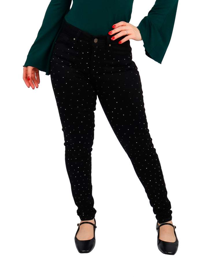 Jeans Michelle Ferrar Negro con Piedras para Mujer